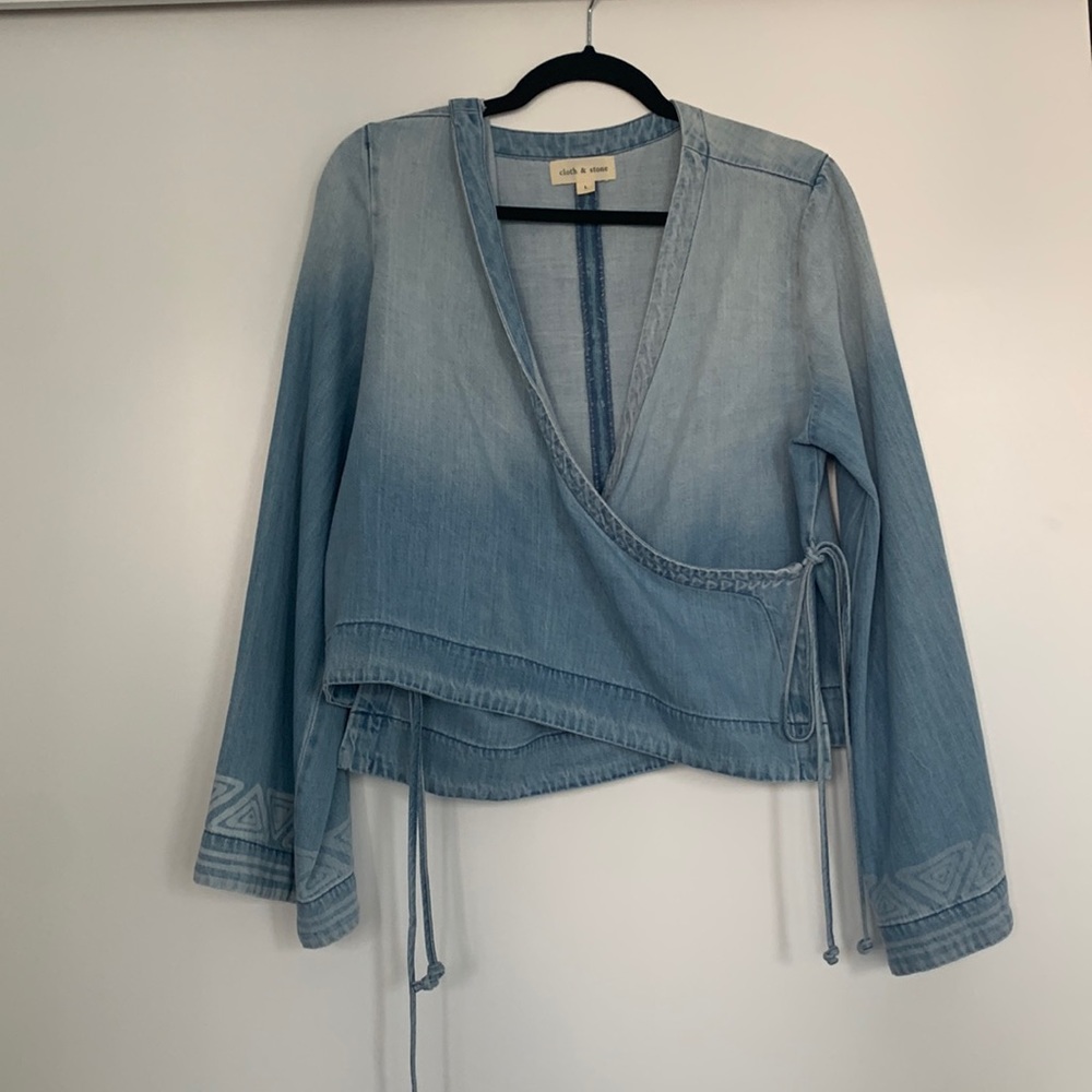 Denim cropped tie up shirt